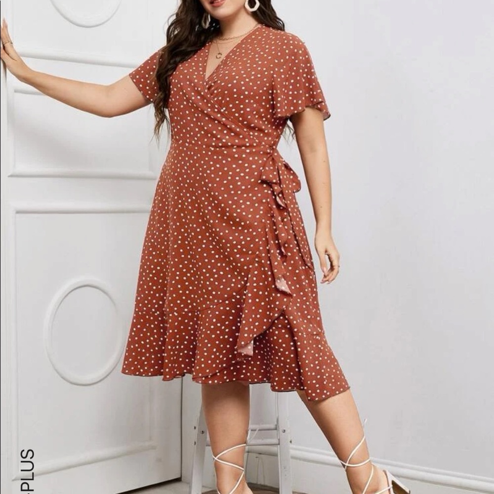 Plus polka dot print wrap dress